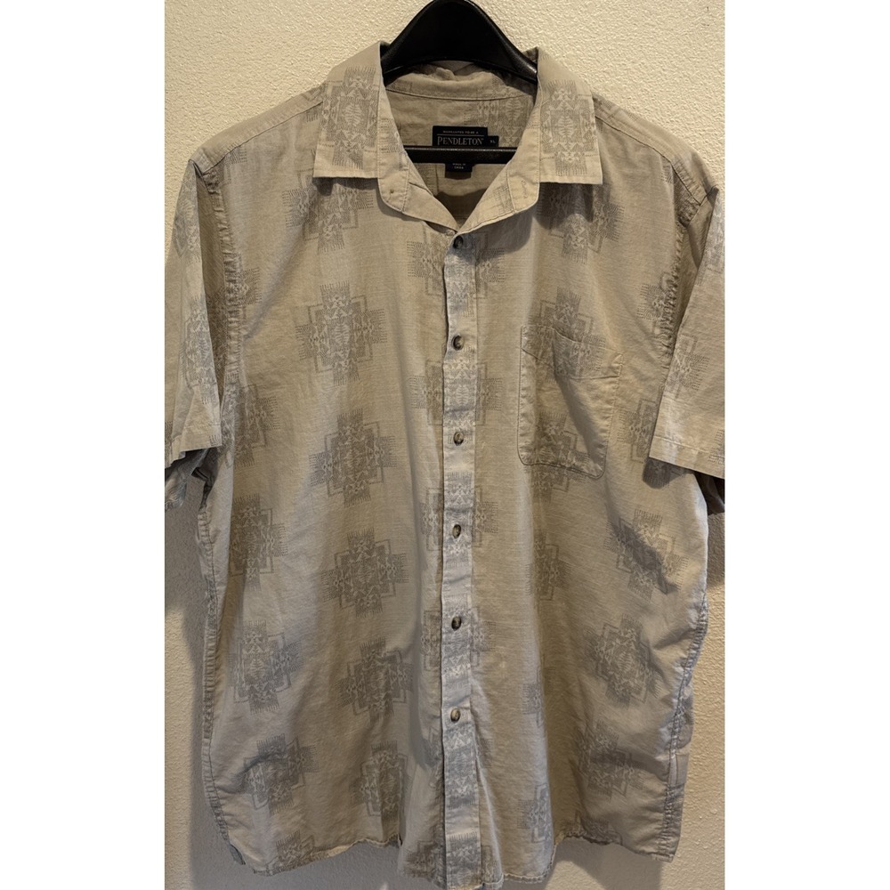 Pendleton Mens Tan Southwestern Geometric Short Sleeve Button Down Shirt Size XL